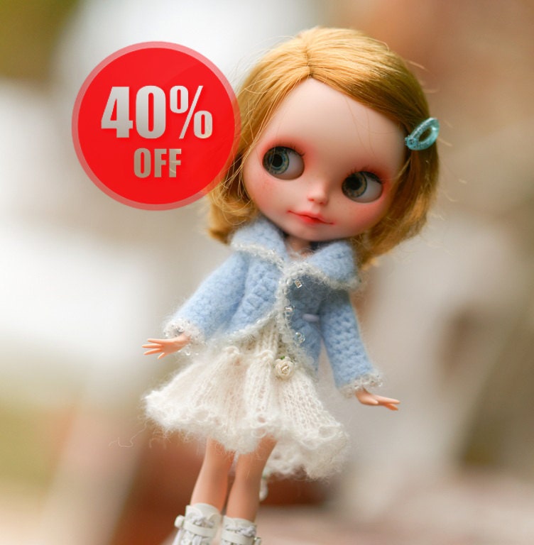 40% OFF Sale Angora Jacket for Blythe OOAK wool Blythe Outfit Blythe Beads Coat Beaded  Jacket for Blythe