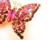 Butterfly Brooch Pink Rhinestone