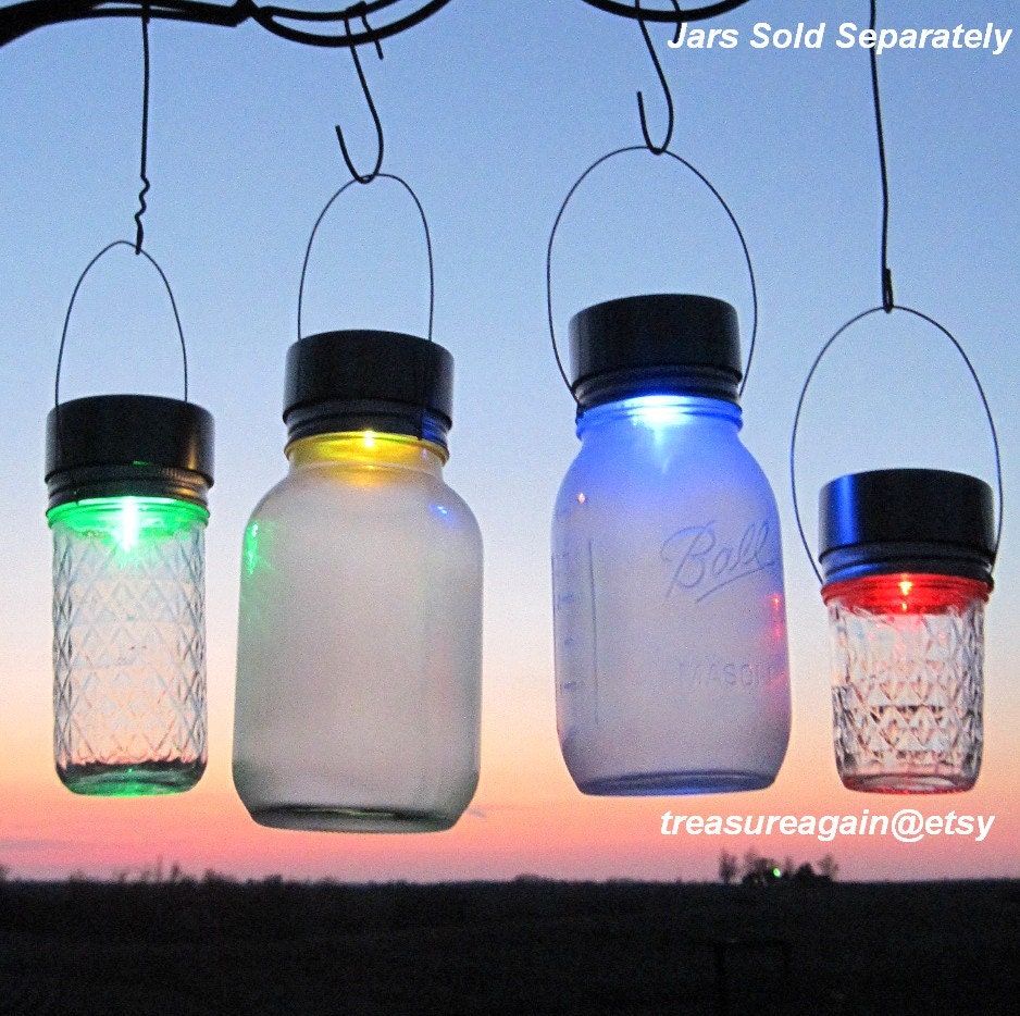 4 Solar Color Mason Jar LIDS Color Changing Mason Jar Solar Lights Outdoor Garden Rotating Rainbow Hanging Mason Jar Solar LIDS No Jars