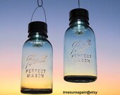 Half Gallon Jar Lights 2 Ball Antique Blue Mason Jar Lanterns, Eco Friendly Lamps Outdoor Hanging Porch Lights, Mason Jar Solar Lights