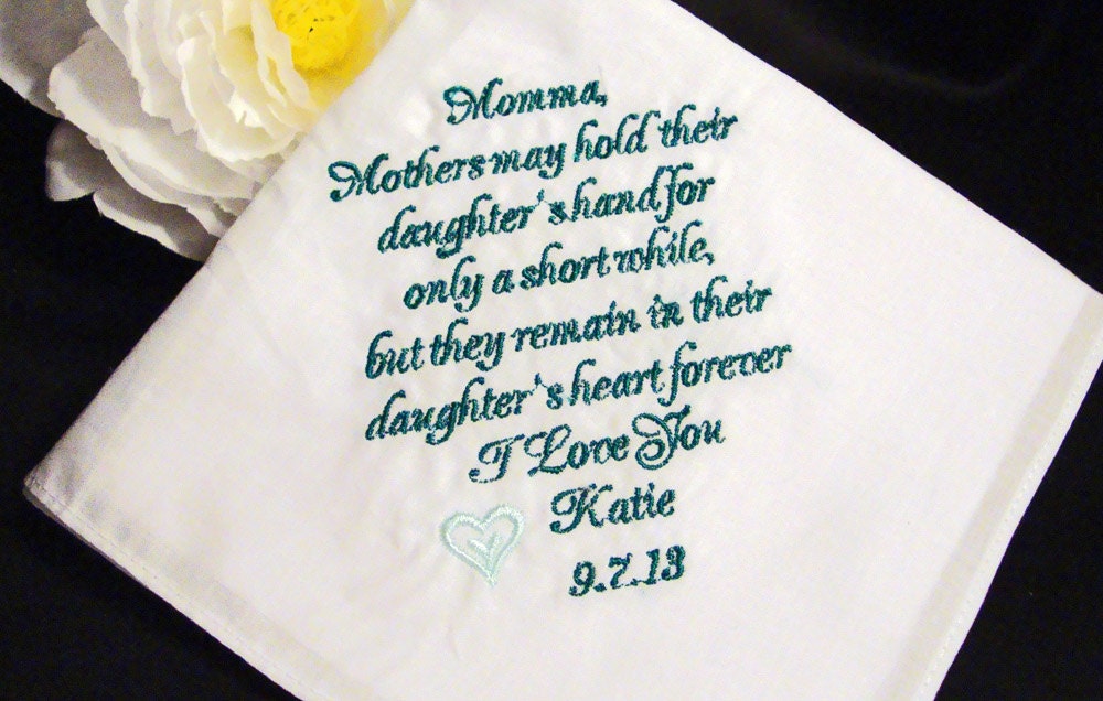 Personalized Mother of the Bride Handkerchief, Mother's Hold Their Daughters Hand Wedding Day Keepsake