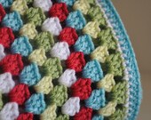 Granny Square Baby Blanket Aqua Red Green White Yellow