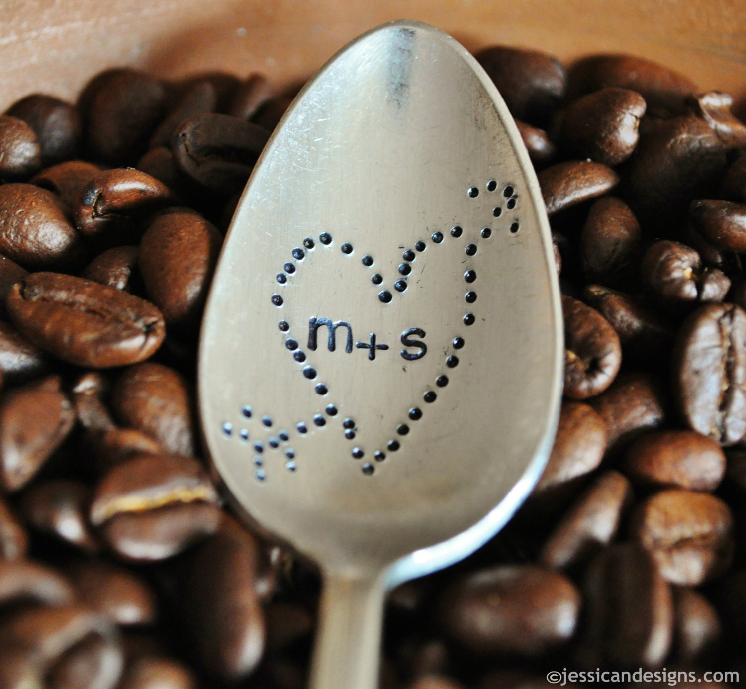 Let's Carve Our Initials (TM) - Custom Hand Stamped Vintage Coffee Spoon for Coffee Lovers this Valentine's Day