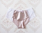 Delicate 'Ballet' Pink Satin Panties with White Lace Handmade Heirloom Lingerie