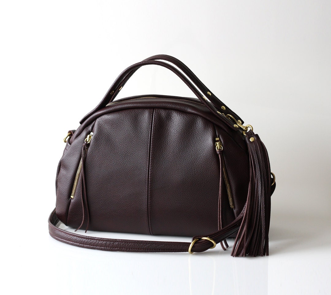 Leather Handbag - OPELLE Baby Botanist Bag - Pebbled Leather in Garnet