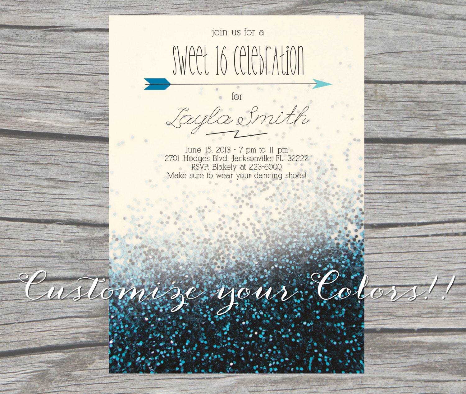 NEW - Glitter Sweet 16 Invitation - Printable/Digital - Customize your colors