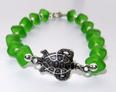Turtle Charm Bracelet with Green Sea Glass