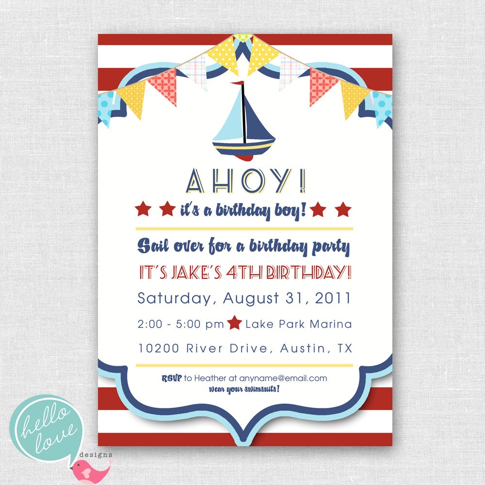 Ahoy sailboat birthday printable invitation - or baby shower invitation Il_170x135