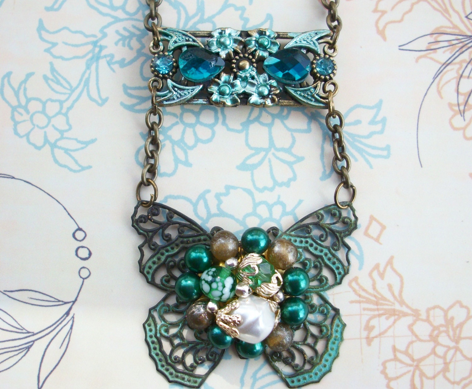 Assemblage Necklace-Butterflies Are Free