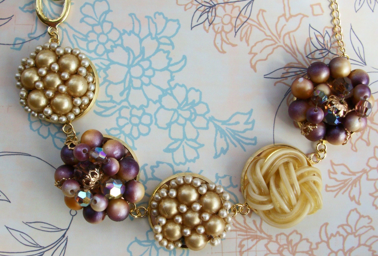 Cluster Earring Bracelet-Mauve and Ivory