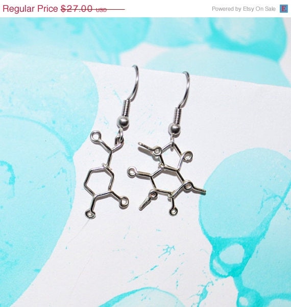 Memorial Day Weekend Sale Chocolate & Vanilla Molecule Earrings - Gift for a Foodie - Silver Wire Chemistry Jewelry