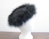Vintage Black Feather Hat -- 40s 50s Tilt Hat