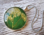 Yellow, Green and Silver Pressed Flower Necklace