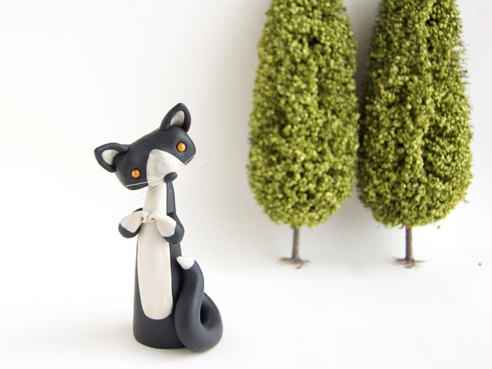Black and White Tuxedo Cat Figurine by Bonjour Poupette