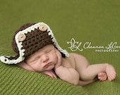 AVIATOR Bomber Hat Brown Cream Newborn Baby Photo Prop