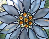 Stained Glass White & Orange Daisy Flower Suncatcher