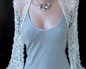 Bridal White Silk Wedding Evening Chic Hand Knitted Shrug Long Sleeves Bolero