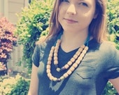Retro Natural Blue Green Brown Double Strand Chunky Wooden Beaded Necklace