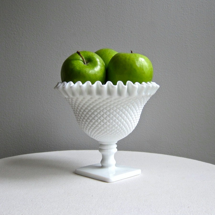 Westmoreland English Hobnail Milk Glass Footed Bowl or Compote 1960s