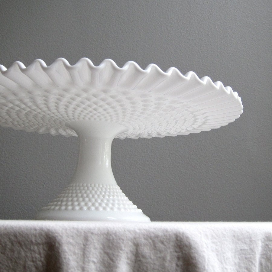 Hobnail Milk Glass Wedding Cake Stand by Fenton Pedestal Cake Plate White