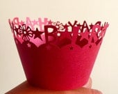 Cupcake Wrappers - Red Happy Birthday - Laser Cut Red Cupcake Wrapper - Cake Deco / Cupcake Decoration / Packaging (6pcs) CUP08