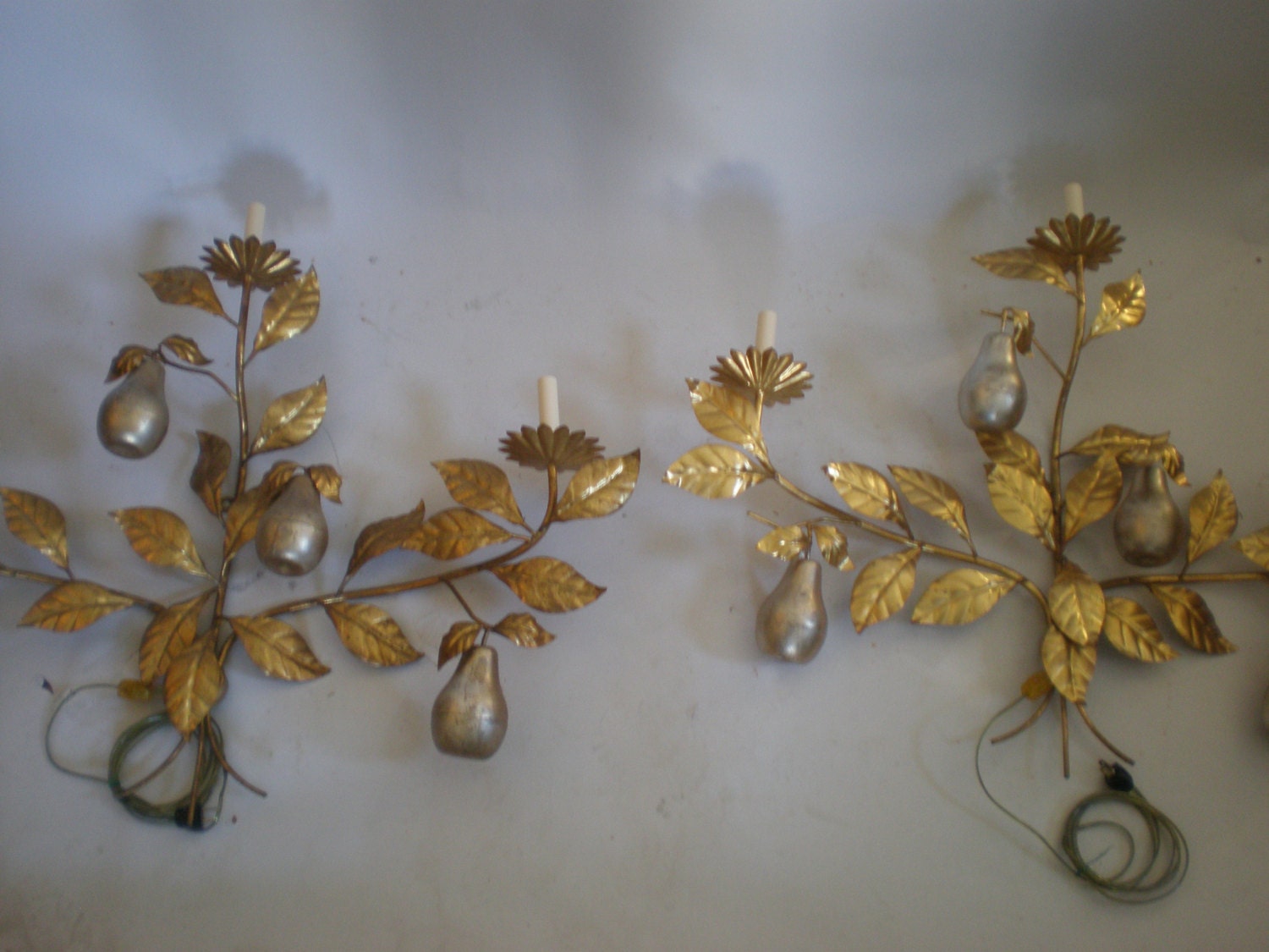 Italian Tole MidCentury Sconce with Pears / PAIR Rewired HUGE