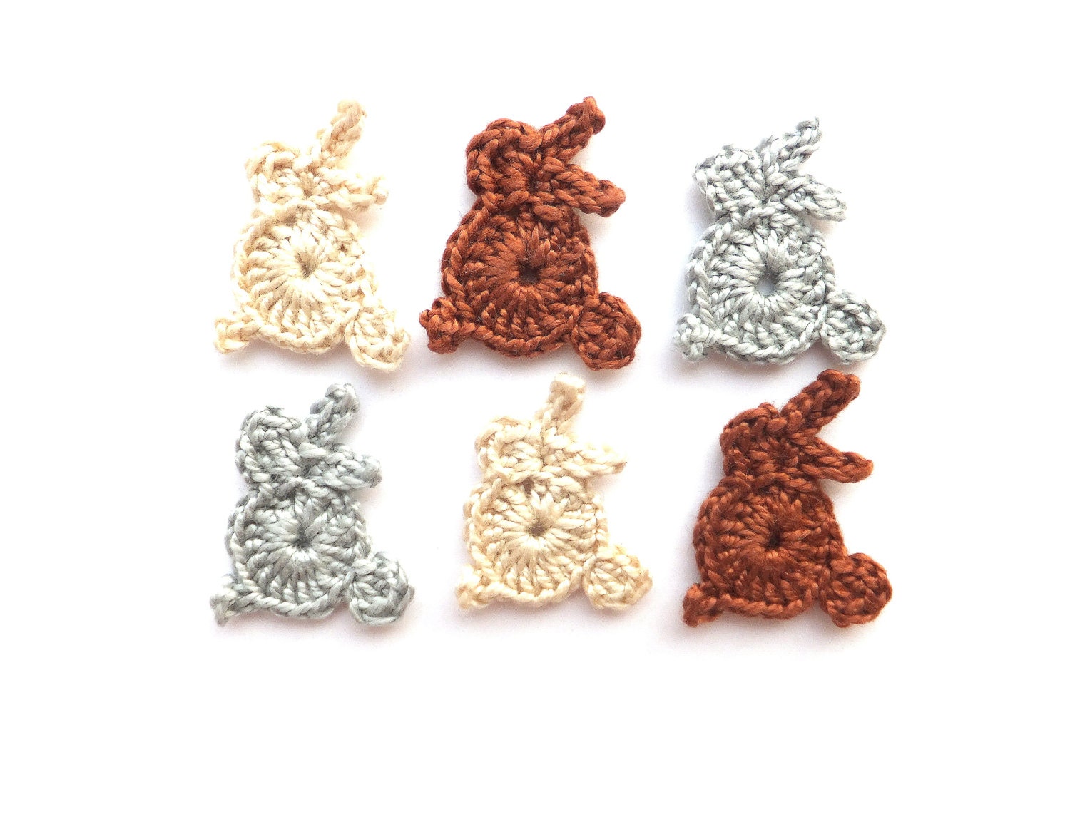 Crocheted bunnies applique, Easter embellishment, scrapbooking, decorations small natural colors /set of 6/