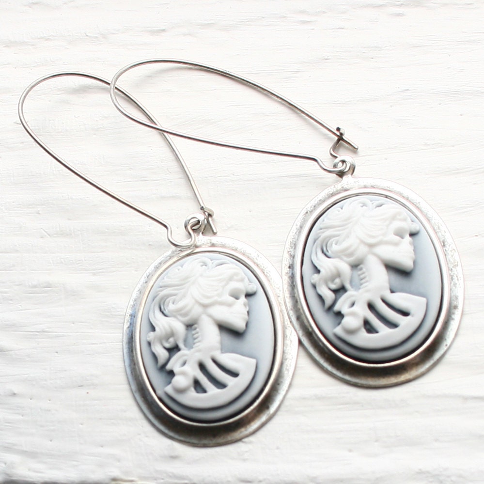 Skull Cameo Earrings - Frosted Blue
