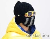 Knight's Helmet With Moveable Visor  The original and warm black knitted cap in the form of knight helmet