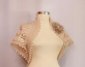 My Immortal / Bridal Shrug Bolero Crochet Champagne Wedding Bolero Jacket Short Sleeve Cardigan S M L / by Lilithist
