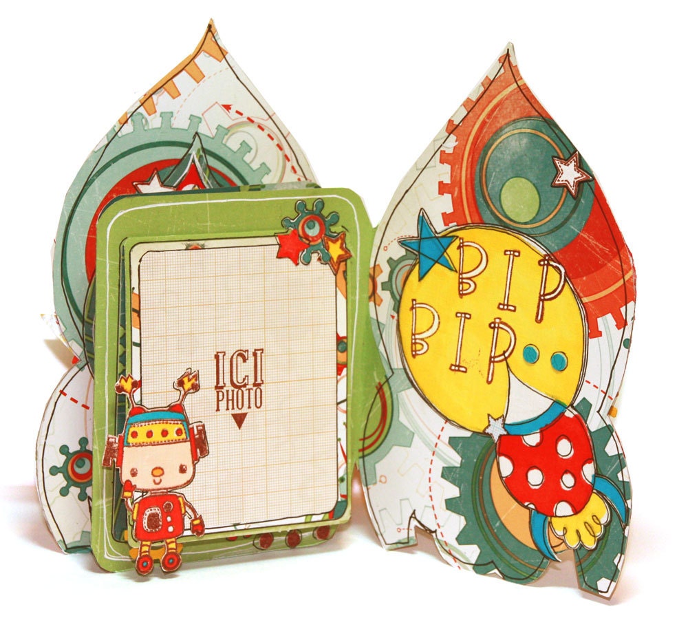 Vintage rocket shaped minialbum scrapbooking kit and class