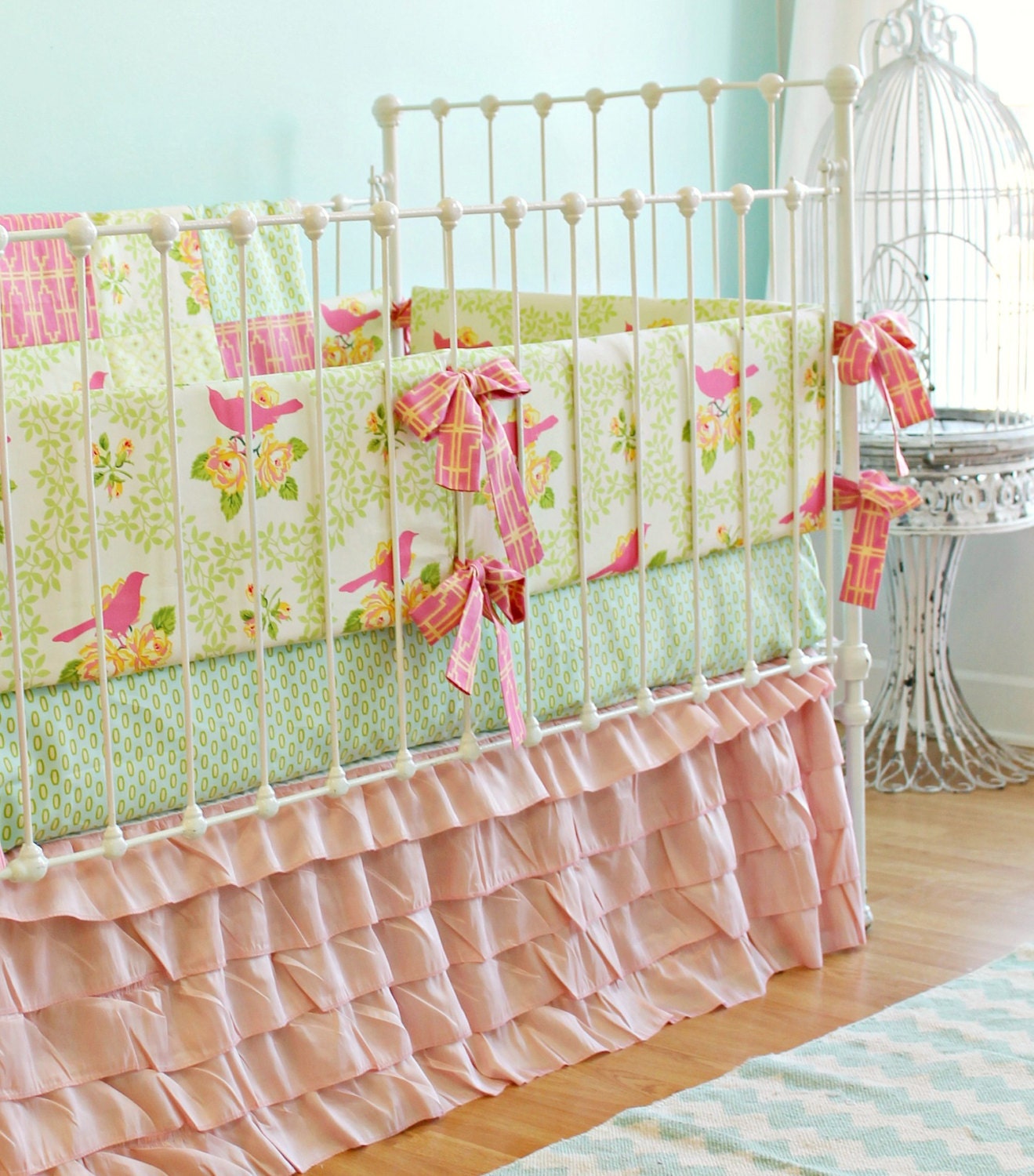 Pink Sweet Birdie Ruffle bedding