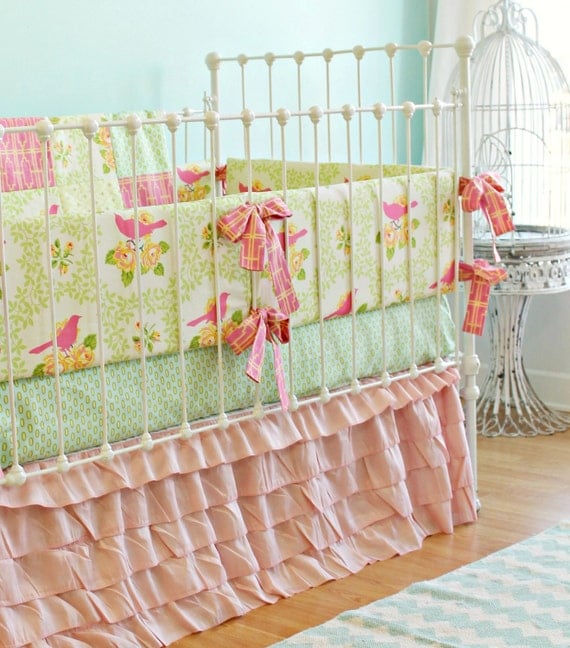 Pink Sweet Birdie Ruffle bedding