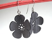 Cherry Blossom Earrings - eco friendly inner tube jewelry - black flower silhouette jewelry - Gloomstopper