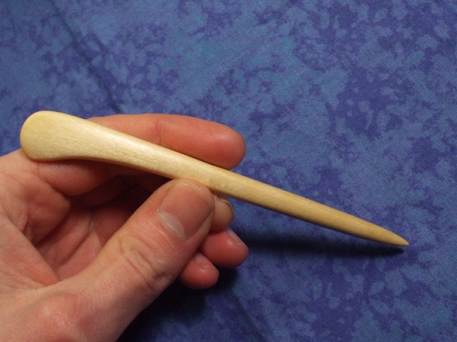 Hand carved hair stick shawl pin in pine wood