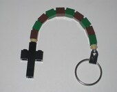 Catholic Chaplet in Green & Brown Boys Keychain or Backpack Accessory