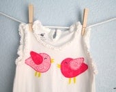 Girls Dress - White Ruffles Pink Chatty Birds, READY TO SHIP (3m, 6m, 12m, 18m, 2t, 3t)