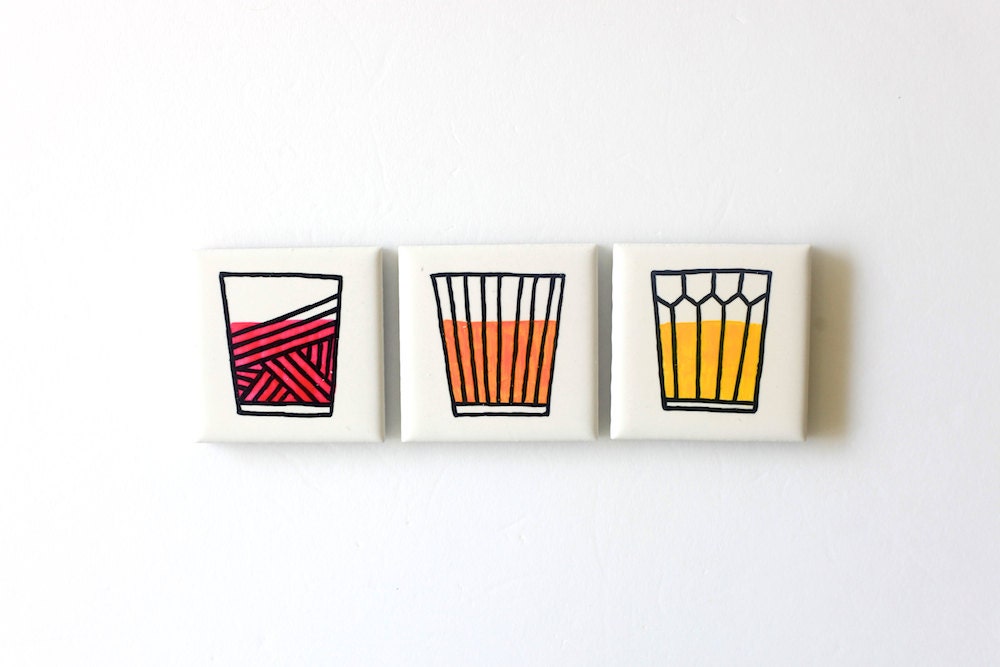 Hand Painted Tiles & Magnets - Glasses . S376
