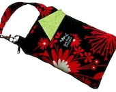 Red Black Flowers Fabric Padded Gadget Cell Phone Zipper Pouch Washable Iphone Ipod Case Camera Bag With Front Pocket-Butterfly Kisses
