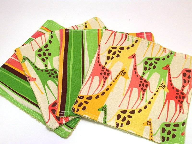 Giraffes and Stripes Bitty Baby Cloths - Set of 4