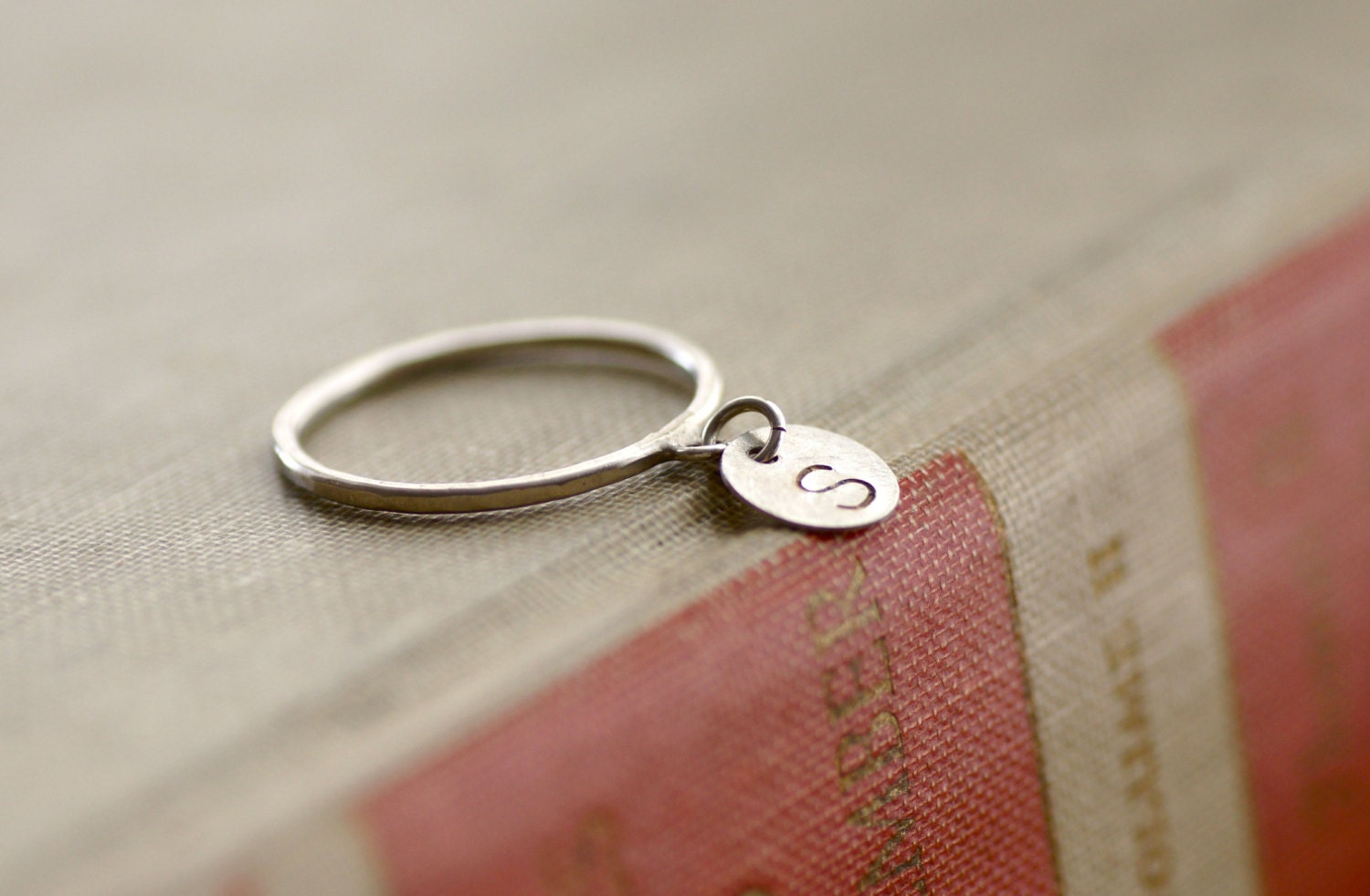 Custom Stamped Initial Dangle Sterling Silver Ring