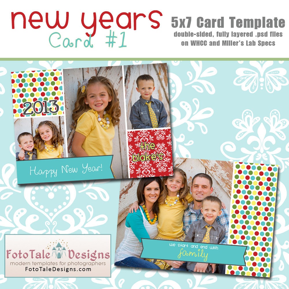 INSTANT DOWNLOAD - New Years Card No. 1 - double-sided 5x7 photo card template