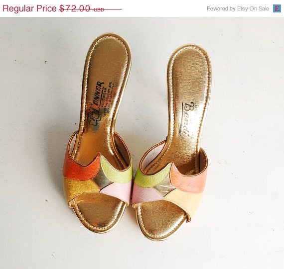 20% OFF - 1960s Shoes - 60s Cork Heels - Summer Sorbet