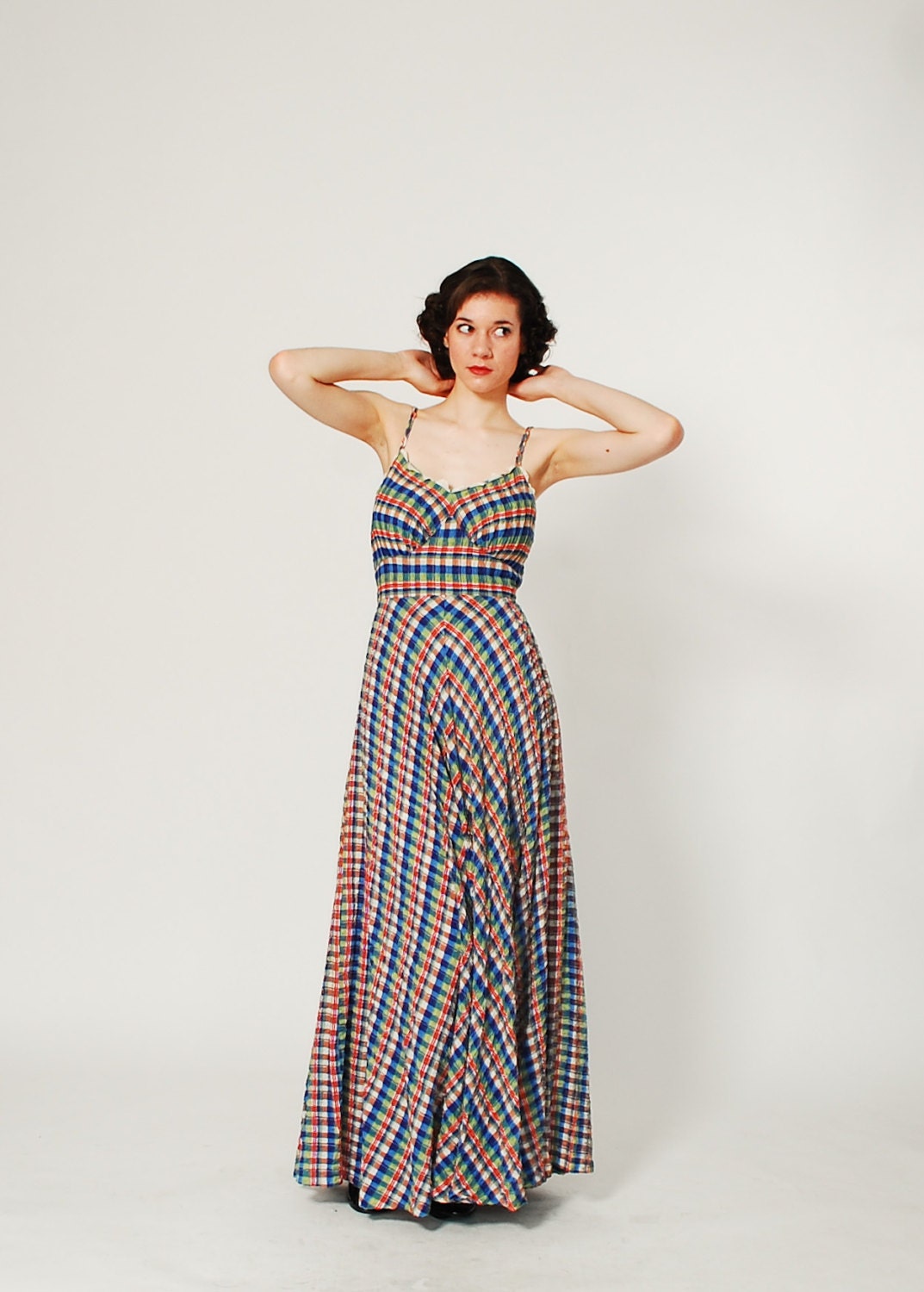 1930s Dress - 30s Dress - Seersucker Picnic Plaid
