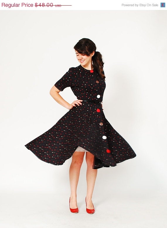 30% OFF - Vintage Polka Dot Dress - 80s Dress - Bella Ragazza Dress