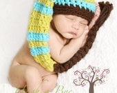 Newborn Green Turquoise and Brown Stocking Hat