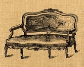 Sofa Victorian digital large Burlap image Vintage sheet Download Printable For transfer print on fabric towel label napkins pillow n827