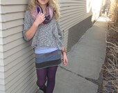 Eco Mini  pencil SKIRT,size XS/S, jersey, gray ombre,  patchwork, fully lined, reversible,upcycled clothing by Zasra