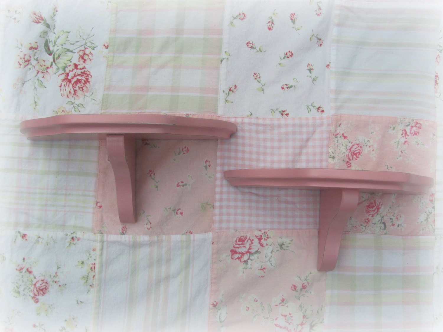Pink Shelves Pair of Pink Shabby Chic Nursery Baby Girl's Room Wooden Wall Shelves