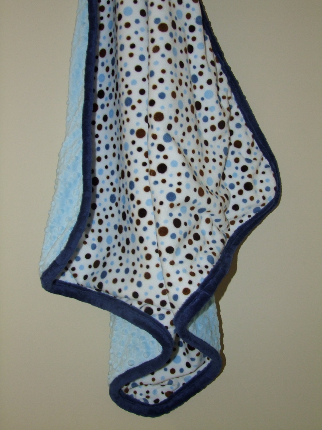 Blue and Brown Polka-dot MINKY Blanket- Ships in 1-3 Days